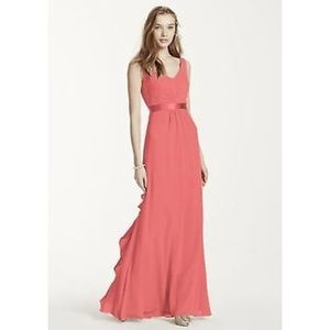 David's Bridal Sleeveless Chiffon Ruffle Back